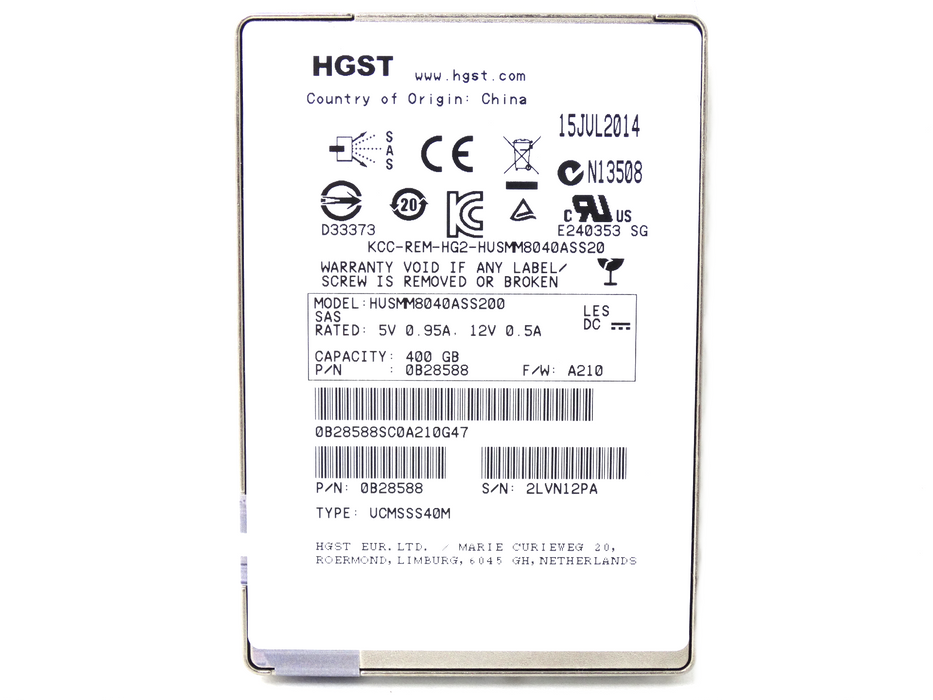 HGST 400GB 12GB/s SAS 2.5'' SSD Solid State Drive (0B28588)