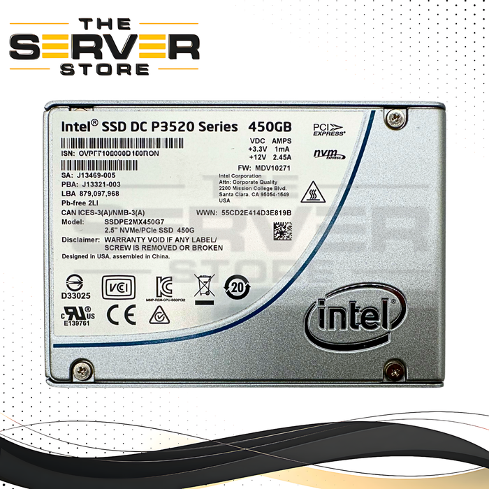 Intel 450GB NVMe U.2 PCIe Gen 3 x4 SFF 2.5" SED SSD DC P3520 Series 0SSDPE2MX450G7 SSDPE2MX450G7