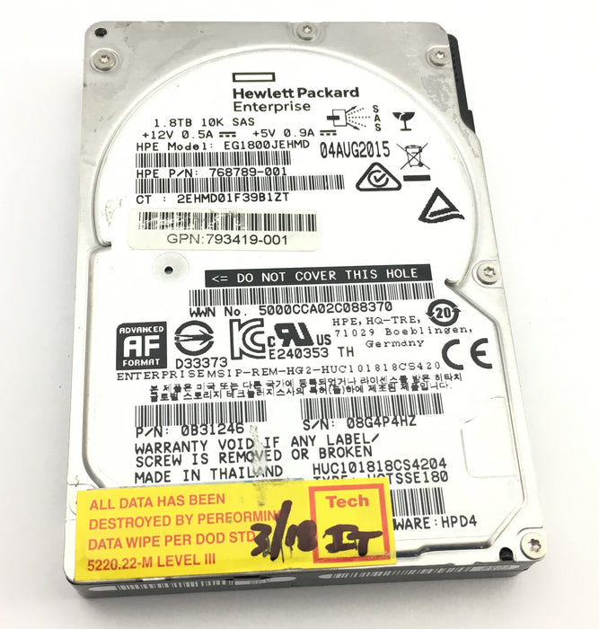 HP 1.8TB 10K SAS 2.5'' HDD Hard Drive (768789-001)