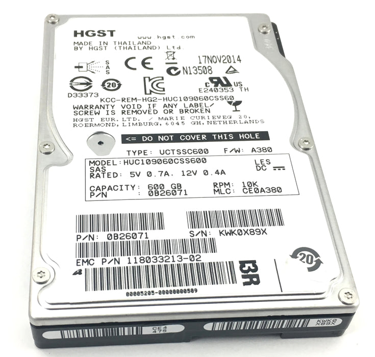 HGST 600GB 10K SAS 2.5'' HDD Hard Drive (0B26036)