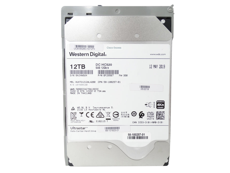 Cisco Enterprise 12TB 7.2K 4Kn SAS 12Gbps 3.5'' HDD Hard Drive (58-100257-01)