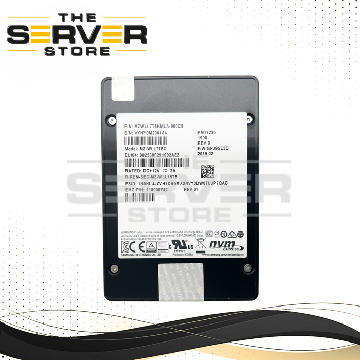 EMC Samsung PM1723b 7.68TB NVMe x4 SED U.2 2.5" SSD MZWLL7T6HMLA-000C9 MZ-WLL7T6C 118000742