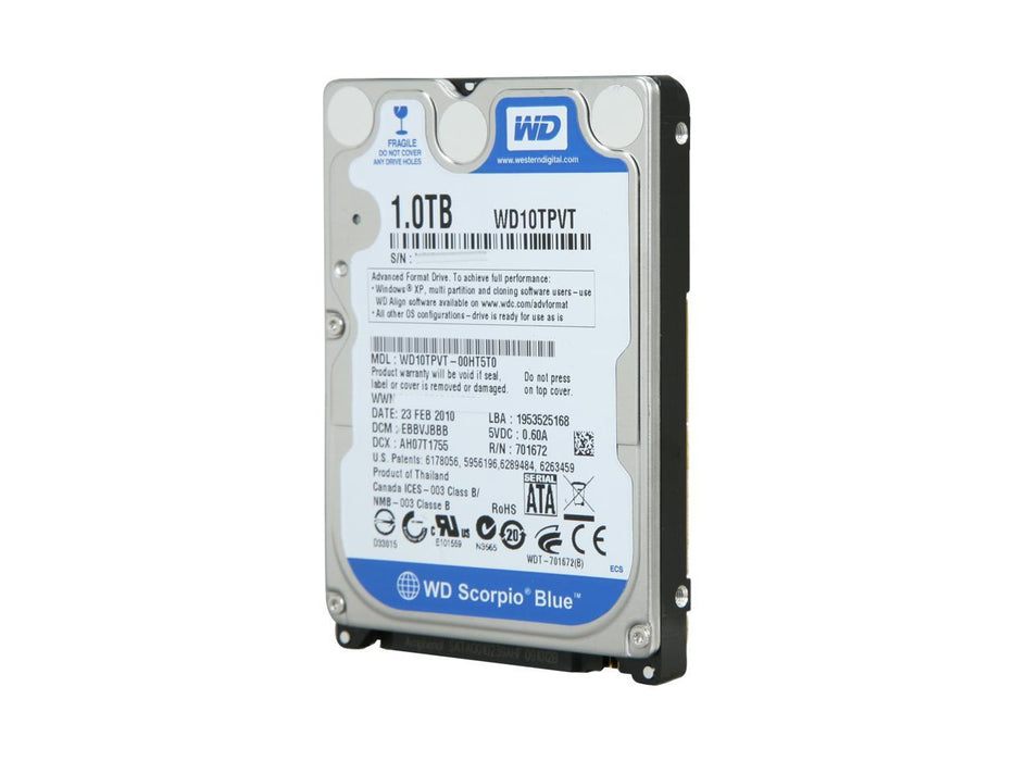 Western Digital 1TB 5.2K RPM SATA 2.5'' Hard Drive HDD (WD10TPVT)