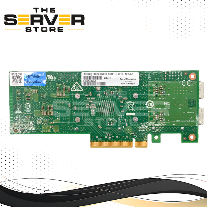 Intel 25Gb Dual-Port PCIe 4.0 x8 Ethernet Network Adapter (No Bracket). P/N: E810XXVDA2.