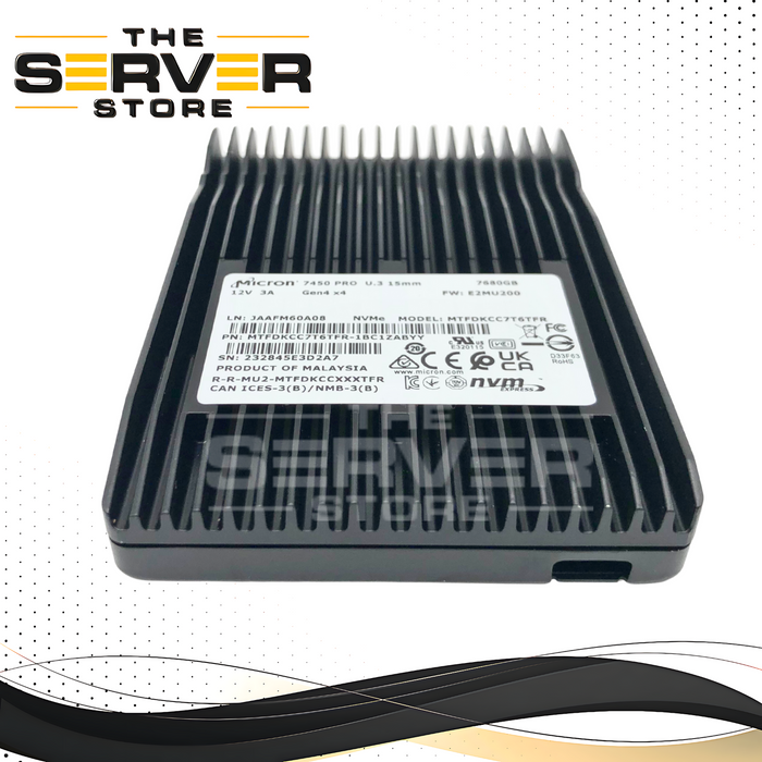 Micron 7450 PRO Series 7.68TB U.3 (NVMe PCIe 4.0 x4) 2.5-inch 15mm Mixed Use Enterprise SSD 100% Health. P/N: MTFDKCC7T6TFR-1BC1ZABYY.