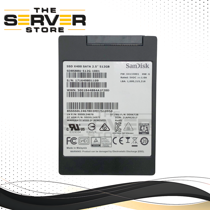 Lenovo SanDisk X400 512GB SATA III 6Gb/s 2.5-inch Solid State Drive (SSD). P/N: 00XK728.