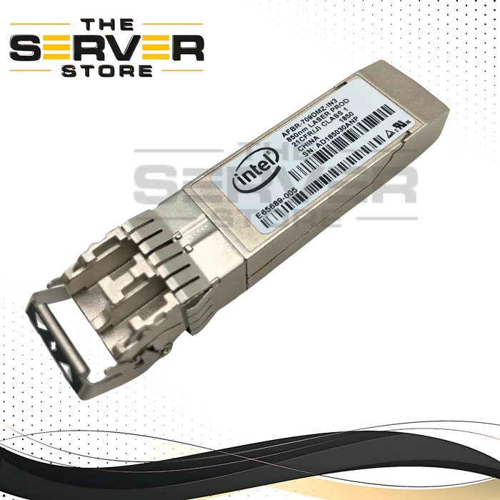 Dell 10G/1G Dual-Rate SFP+ Optical Transceiver Module (10GBASE-SR/1000BASE-SX) 850nm MMF. OEM by Intel/Avago. P/N: 00XYD50, 0XYD50, E65689-005, AFBR-709DMZ-IN3.