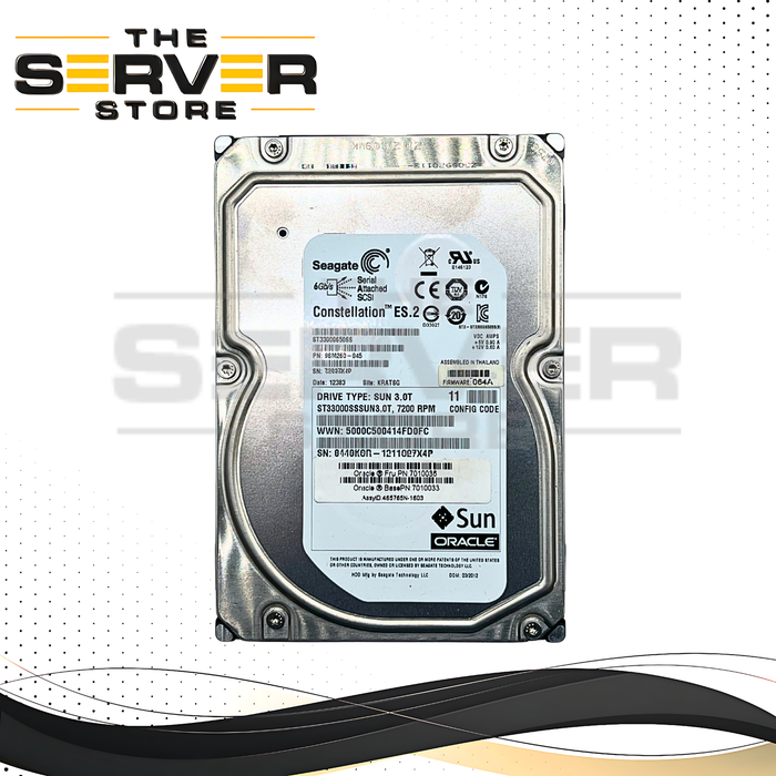 Sun Oracle 3TB SAS 6G 7.2K RPM LFF 3.5" HDD ST33000650SS 9SM260-039