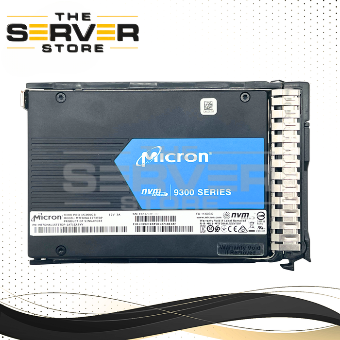 Micron 15.36TB NVMe U.2 PCIe Gen 3.0 x4 RI SFF 2.5" SSD 9300 PRO Series Enterprise MTFDHAL15T3TDP for HPE ProLiant Server G10 G9 (HPE SFF SC Tray Included)