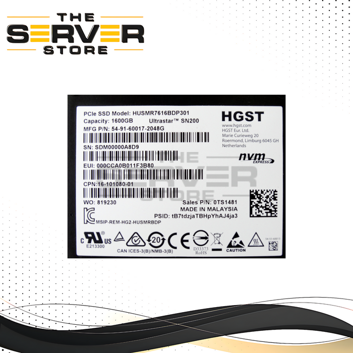 HGST 1.6TB NVMe U.2 SFF 2.5" SSD Ultrastar SN200 16-101080-01 HUSMR7616BDP301