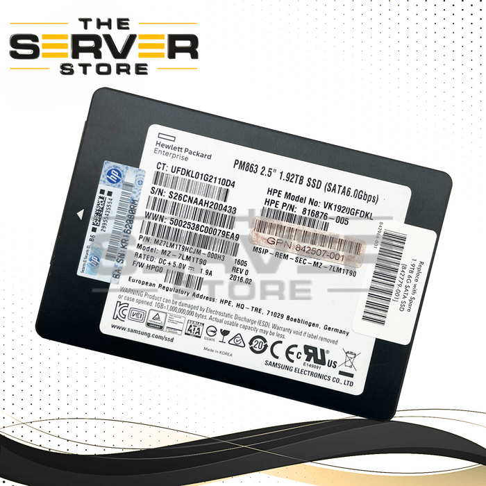 HPE 1.92TB SATA 6G RI SFF 2.5" SSD MZ7LM1T9HCJM-000H3 VK1920GFDKL 816876-005 (100% Health)