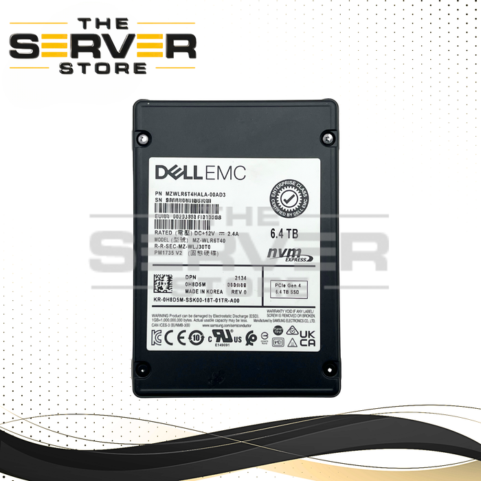 Dell EMC 6.4TB NVMe U.2 PCIe Gen 4.0 x4 MU SFF 2.5" 15mm SSD Samsung PM1735 MZ-WLR6T40 0H8D5M H8D5M