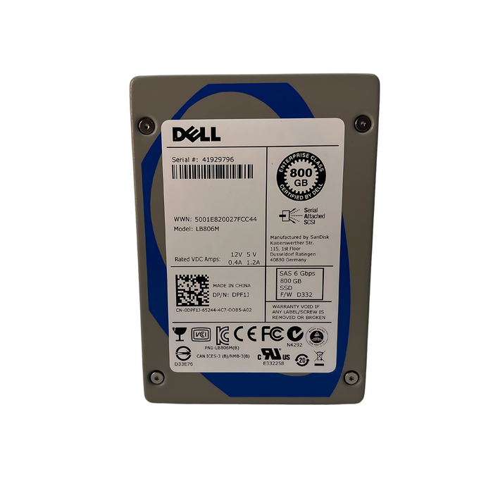 Dell Enterprise 800GB 6Gbps SAS 2.5" SSD Solid State Drive (DPF1J)