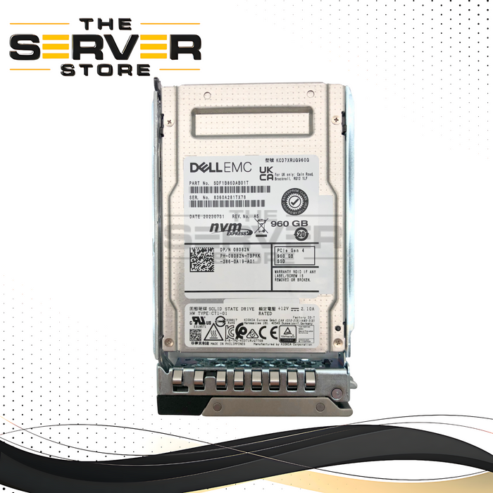 Dell Kioxia 960GB PCIe 4.0 NVMe Read Intensive 2.5-inch U.2 Solid State Drive (SSD) with 14-Gen Tray. * (0-10 POH) 100% Health. *  P/N: 8082N.