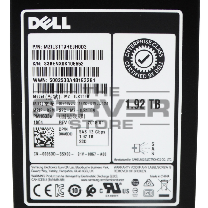 Dell / Samsung PM1633a 1.92TB 12GB SAS 2.5" SSD Solid State Drive (XMHXK-SUB)