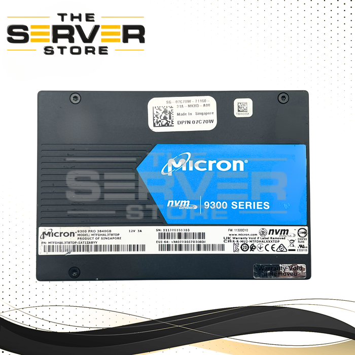 Dell 3.84TB NVMe U.2 PCIe Gen 3.0 x4 SFF 2.5" SSD Micron 9300 Series MTFDHAL3T8TDP 07C70W 7C70W