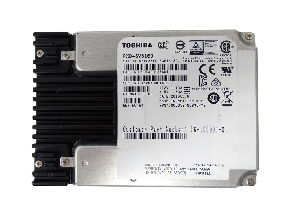 Toshiba 1.6TB SAS 12Gb/s 2.5 SSD Solid State Drive (PX04SVB160)