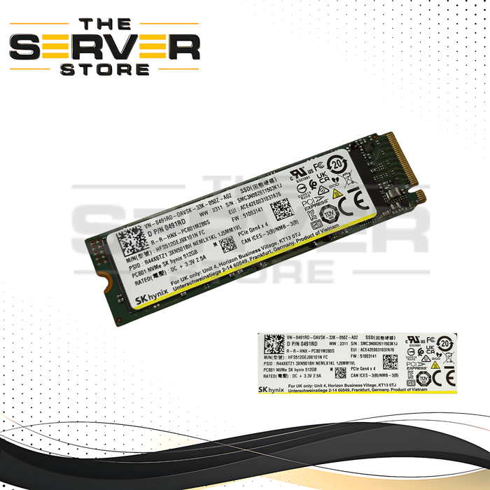 Dell 512GB NVMe 2280 M.2 PCIe G4 x4 SSD Hynix PC801 HFS512GEJ9X101N 0491RD 491RD