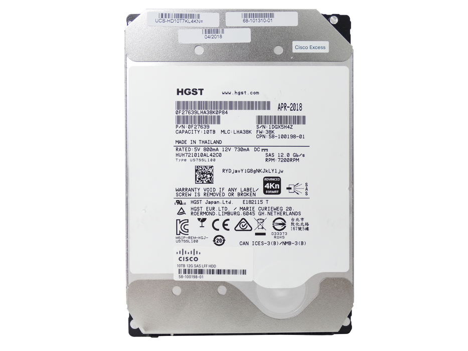 Cisco HGST 10TB 7.2K 12Gbps 4Kn SAS 3.5'' HDD Hard Drive (14YYC-3RDPARTY)