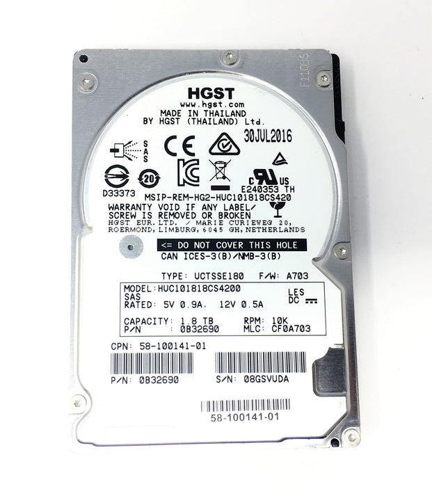 Cisco HGST 1.8TB 10K 12Gb/s SAS 2.5'' HDD Hard Drive (0B32690)