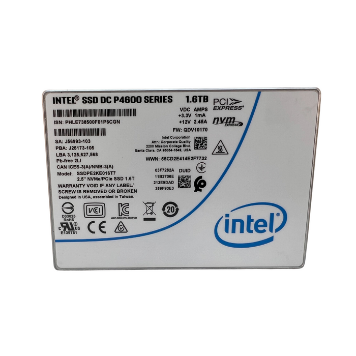 Dell Intel DC P4600 1.6TB NVMe PCIe U.2 2.5" SSD Solid State Drive (SSDPE2KE016T7)