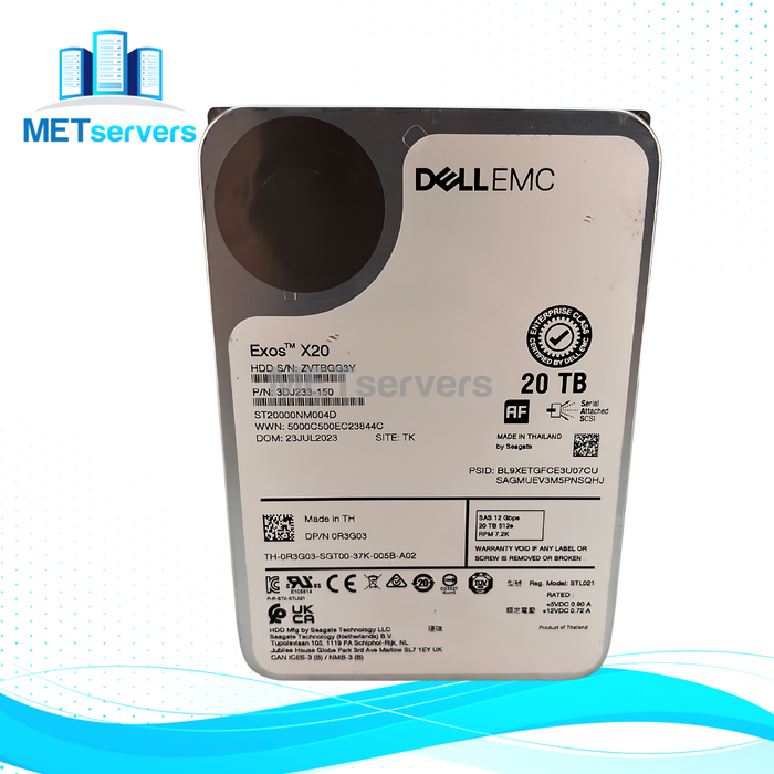 DELL/EMC 20TB 512e SAS 12Gbps 7.2k 3.5" HDD Hard Drive (3DJ233-150)