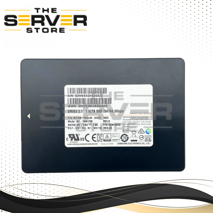 Samsung 1.92TB SATA 6G RI SFF 2.5" SSD SM863 Series MZ-7KM1T90 MZ7KM1T9HAJM