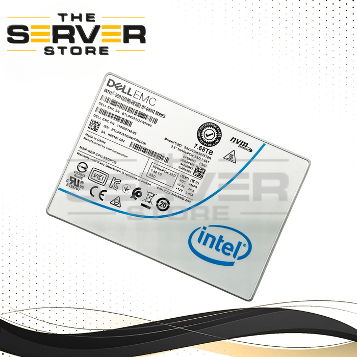 DELL EMC 7.68TB NVMe U.2 SED 2.5" SSD PCIe Intel D7-D4512 Series SSDPD2KS076T8R 118000748-02 (96% to 100% Health)