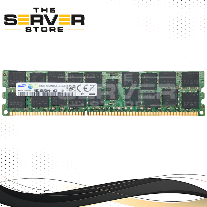 Samsung 16GB 2Rx4 PC3L-12800R (DDR3L-1600) ECC Registered (RDIMM) Low Voltage Server Memory Module. P/N: M393B2G70QH0-YK0.