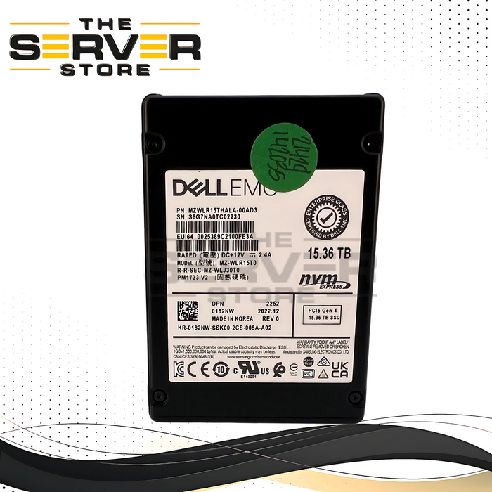 DELL EMC 15.36TB PCIE NVME U.2 2.5 SFF ENTERPRISE SSD Solid State Drive (182NW)