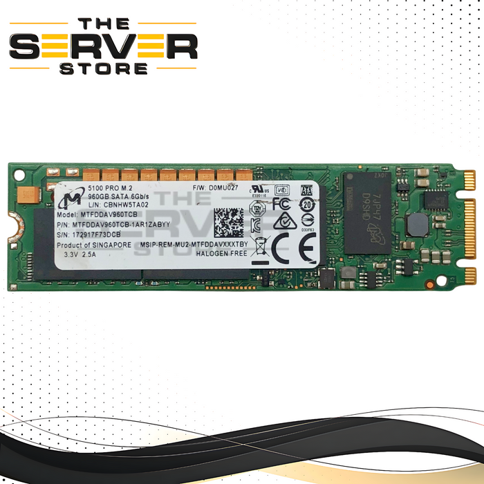 Micron 5100 Pro M.2 2280 960GB SATA 6Gb/s Solid State Drive (SSD). P/N: MTFDDAV960TCB-1AR1ZABYY.