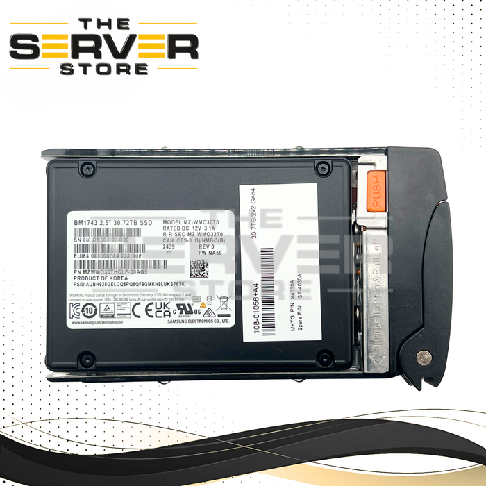 Samsung 30.72TB NVMe U.2 PCIe Gen 4.0 x4 RI SFF 2.5" 15mm SED SSD BM1743 Enterprise Series MZ-WMO30T0 for Supermicro Server (Supermicro Tray Included)