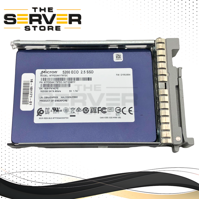 Cisco Micron 5200 ECO 1.92TB SATA 6Gb/s 2.5-inch SFF Enterprise SSD in Caddy. P/N: 16-101171-01.