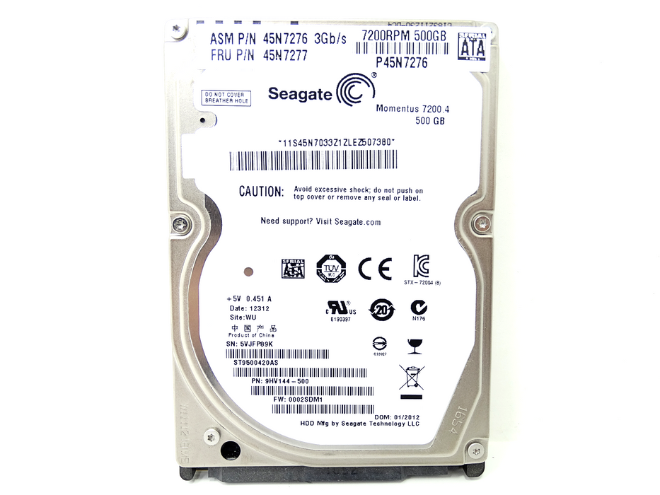 Lenovo 500GB 7.2K 3Gb/s SATA 2.5'' Laptop Hard Drive (45N7277)