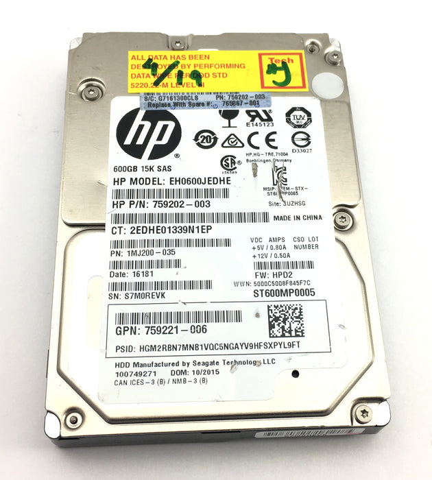 HP 600GB 15K 12Gbps SAS 2.5'' Hard Drive (EH0600JEDHE)