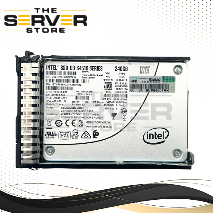 HPE 240GB SATA 6G Read Intensive (RI) SFF SC 2.5" SSD Intel D3-S4510 P05924-B21 P08565-001 P05923-001 VK000240GWTSV (90%+ Health)