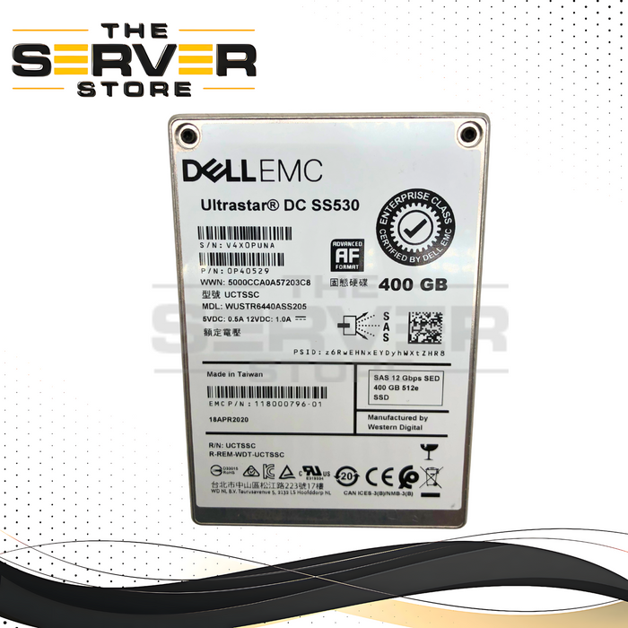 Dell EMC WD Ultrastar 400GB 12G SAS MU SED 2.5" SFF SSD 90% Health 118000796-01