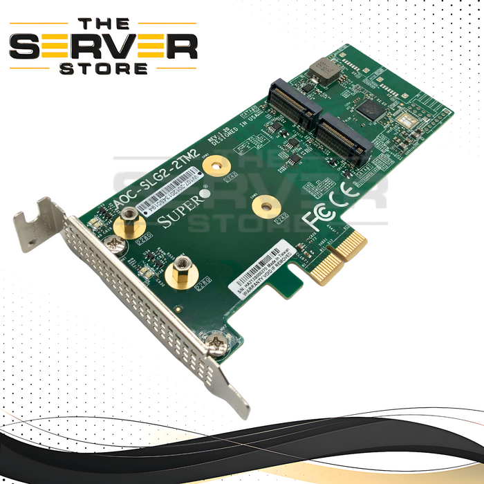 Supermicro Dual M.2 SATA & 2-Port SATA III 6Gb/s RAID Controller Card with Low Profile Bracket. RAID 0, 1, 10. Marvell 88SE9230. P/N: AOC-SLG2-2TM2.