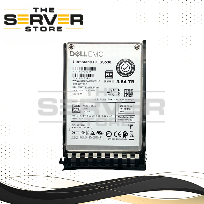 (New Open Box) Western Digital (WD) 3.84TB SAS 12G RI SFF 2.5" 15mm SSD Ultrastar DC SS530 Series WUSTR1538ASS200 (0TT26V) for HPE ProLiant G10 Plus G11 Server (HPE SFF BC Tray Included)