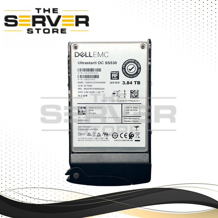 (New Open Box) Western Digital (WD) 3.84TB SAS 12G RI SFF 2.5" 15mm SSD Ultrastar DC SS530 Series WUSTR1538ASS200 (0TT26V) for SuperMicro Server (SuperMicro SFF Tray Included)