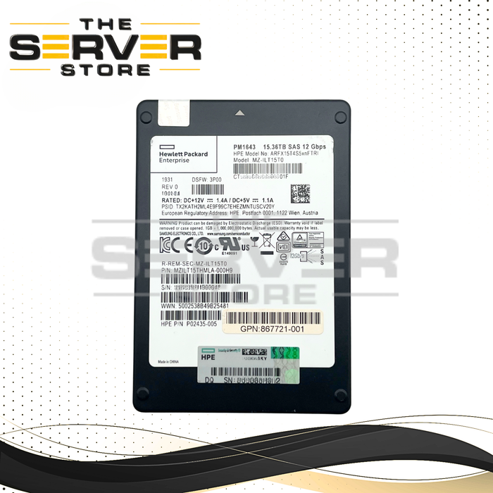 HPE 15.36TB SAS 12G RI SFF 2.5" SED SSD Samsung PM1643 Series MZ-ILT15T0 P02435-005