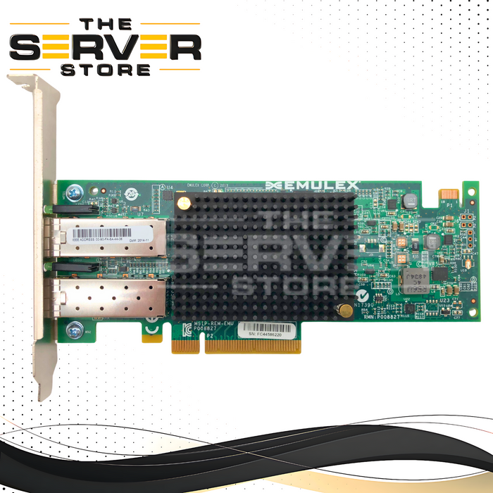 Emulex LightPulse LPE12002 Dual-Port 10GbE SFP+ PCIe 2.0 x8 Network Adapter with High Profile Bracket. P/N: P008827-21F.