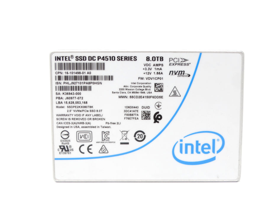 Intel DC  P4510 Series 8TB 2.5'' NVMe U.2 SSD Solid State Drive (SSDPE2KX080T8K)