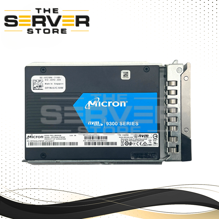 Dell 3.84TB NVMe U.2 PCIe Gen 3.0 x4 SFF 2.5" 15mm SSD Micron 9300 Series MTFDHAL3T8TDP 07C70W 7C70W (Dell PowerEdge Gen15th Tray Included)