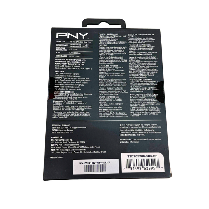 PNY CS900 500GB 2.5" SATA 6Gb/s SSD (SSD7CS900-500-RB)