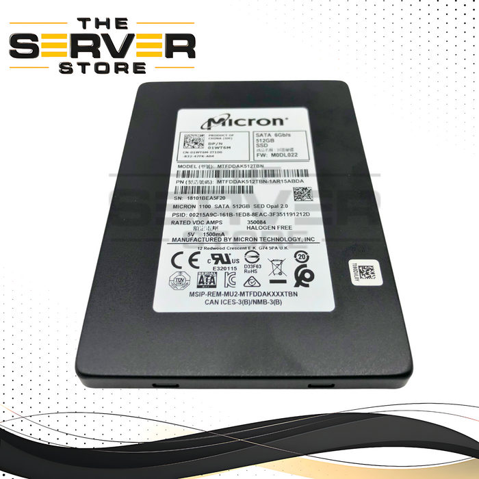 Dell Micron 1100 512GB SATA 6Gb/s 2.5-inch SFF Solid State Drive (SSD). OEM by Micron. P/N: 1WT6M, 01WT6M.