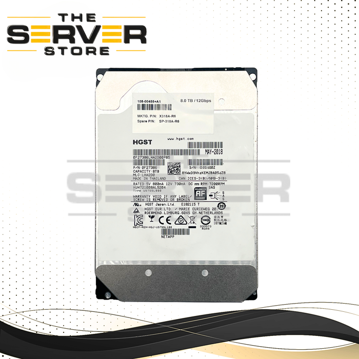 NetApp 8TB SAS 12G 7.2K LFF 3.5" HDD HGST HUH721008AL5204 X318A-R6 SP-318A-R6