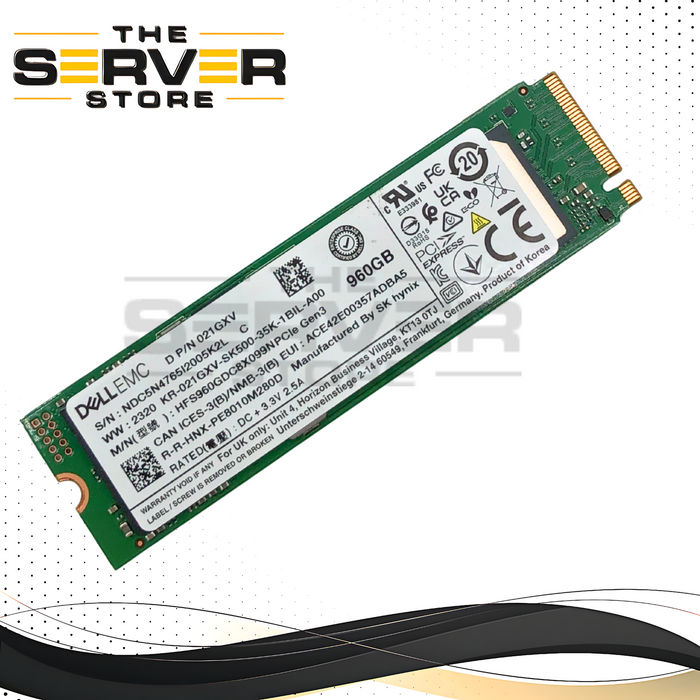 Dell SK-Hynix PE8010 960GB M.2 2280 PCIe Gen3 NVMe Solid State Drive (SSD). P/N: 21GXV, 021GXV.