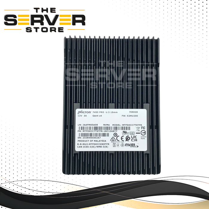 Micron 7450 PRO Series 7.68TB U.3 (NVMe PCIe 4.0 x4) 2.5-inch 15mm Mixed Use Enterprise SSD 100% Health. P/N: MTFDKCC7T6TFR-1BC1ZABYY.