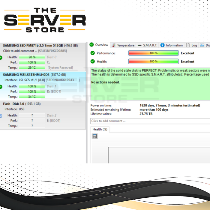 Dell Samsung PM1633a 3.84TB SAS 12Gb/s 2.5-inch SFF MLC Solid State Drive (SSD) with Dell Hot-Swap Tray (90%+ Health) P/N: JR1HP, 0JR1HP.